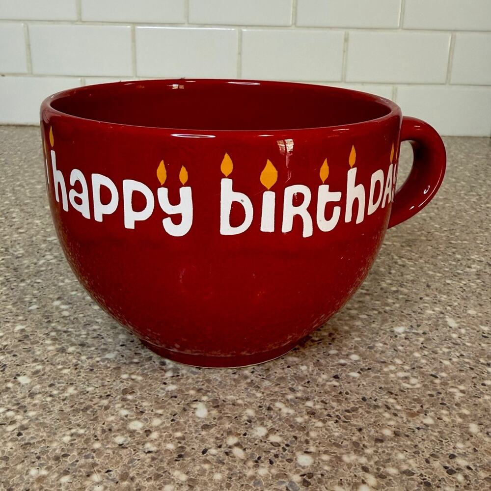 Waechtersbach Happy Birthday Jumbo Mug Red Ceramic Soup Latte Cup Germany